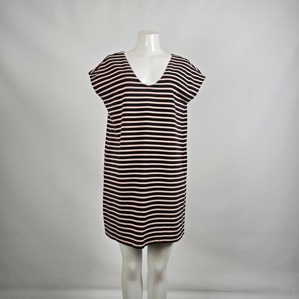 Tory Burch Cream & Black Stripped Cotton Shirt Dress Size XL